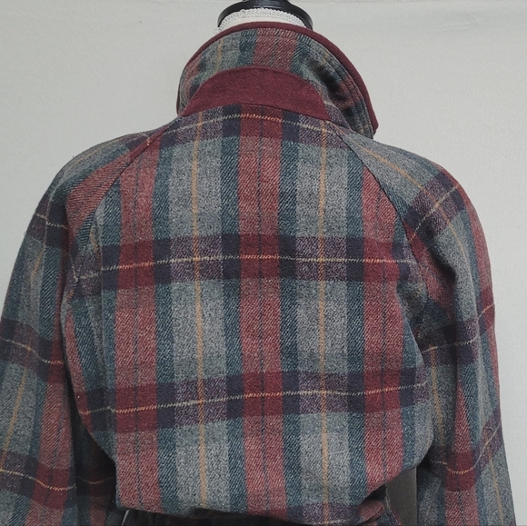 Out Brook Vintage 90s Marron Gray Plaid Wool Blend Tie-Waist Anorak Jacket S - Picture 9 of 15